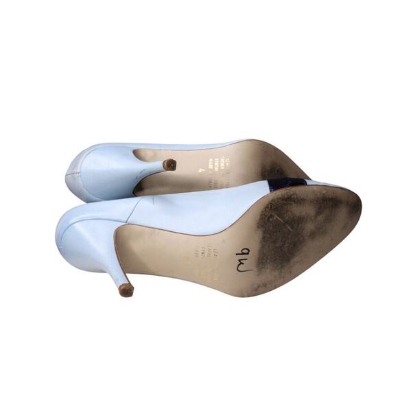 Lumiani Leather High Heel Pumps Italian Bow Blue Classic Preppy Retro - Picture 5 of 5